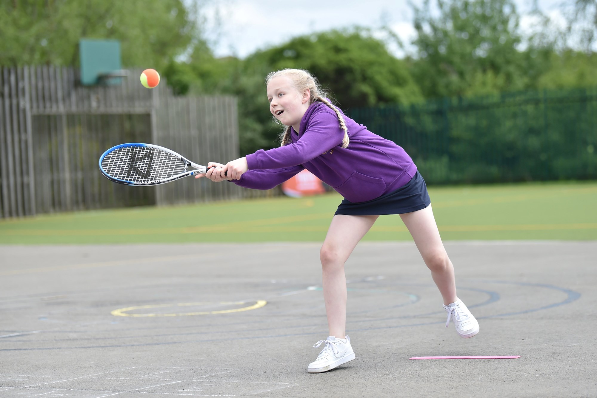 A pupil pictured taking part in an LTA Youth coaching session during a Trophy Tour visit to Middlesbrough 