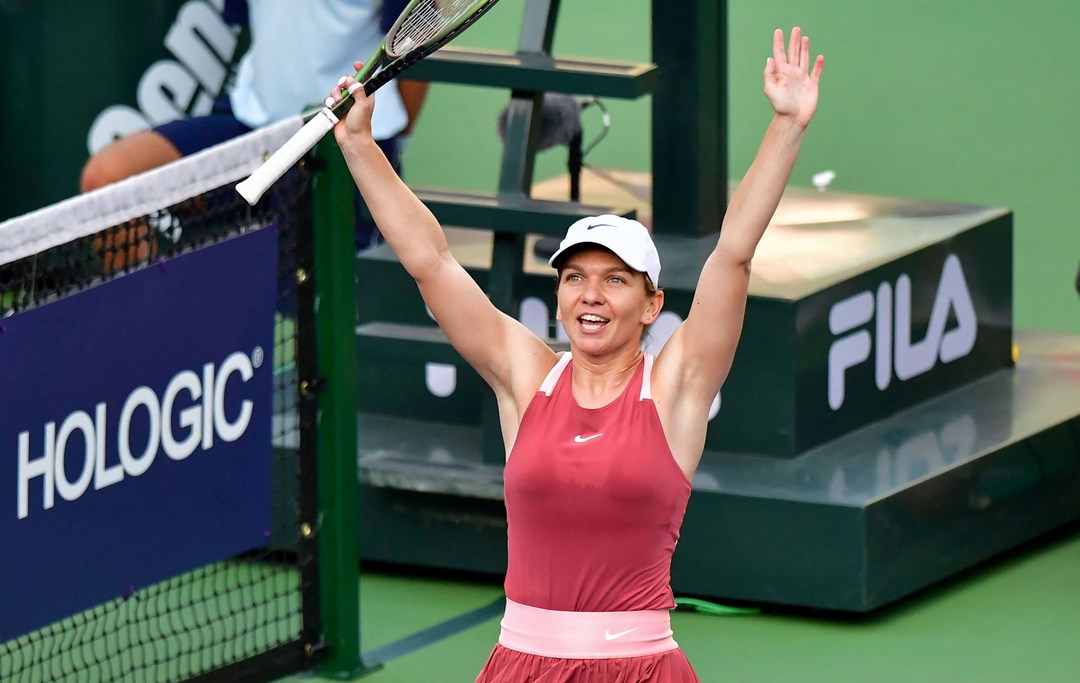 Simona Halep celebrates at the 2022 Indian Wells