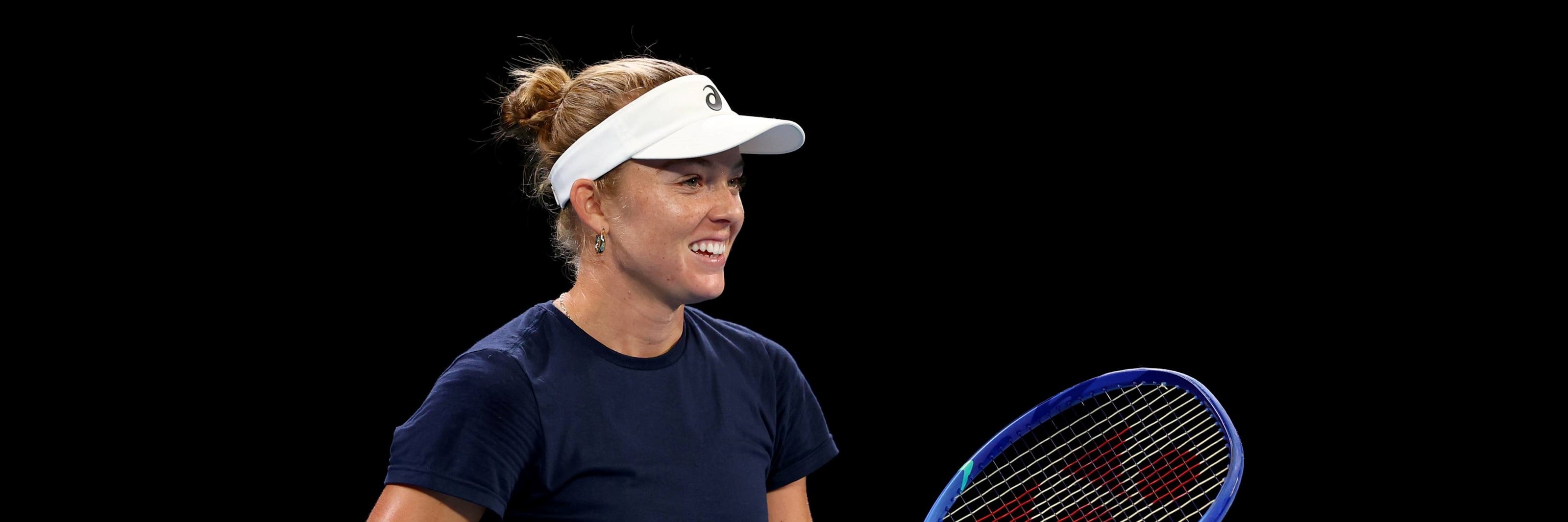 Katie Swan smiling during training at the Billie Jean King Cup