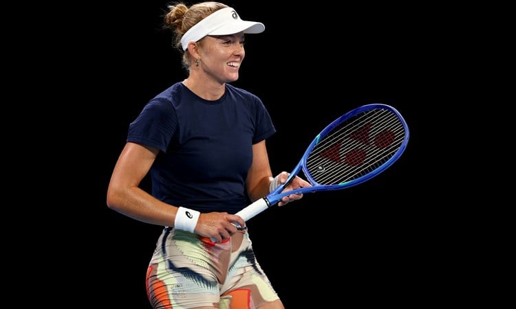 Katie Swan smiling during training at the Billie Jean King Cup