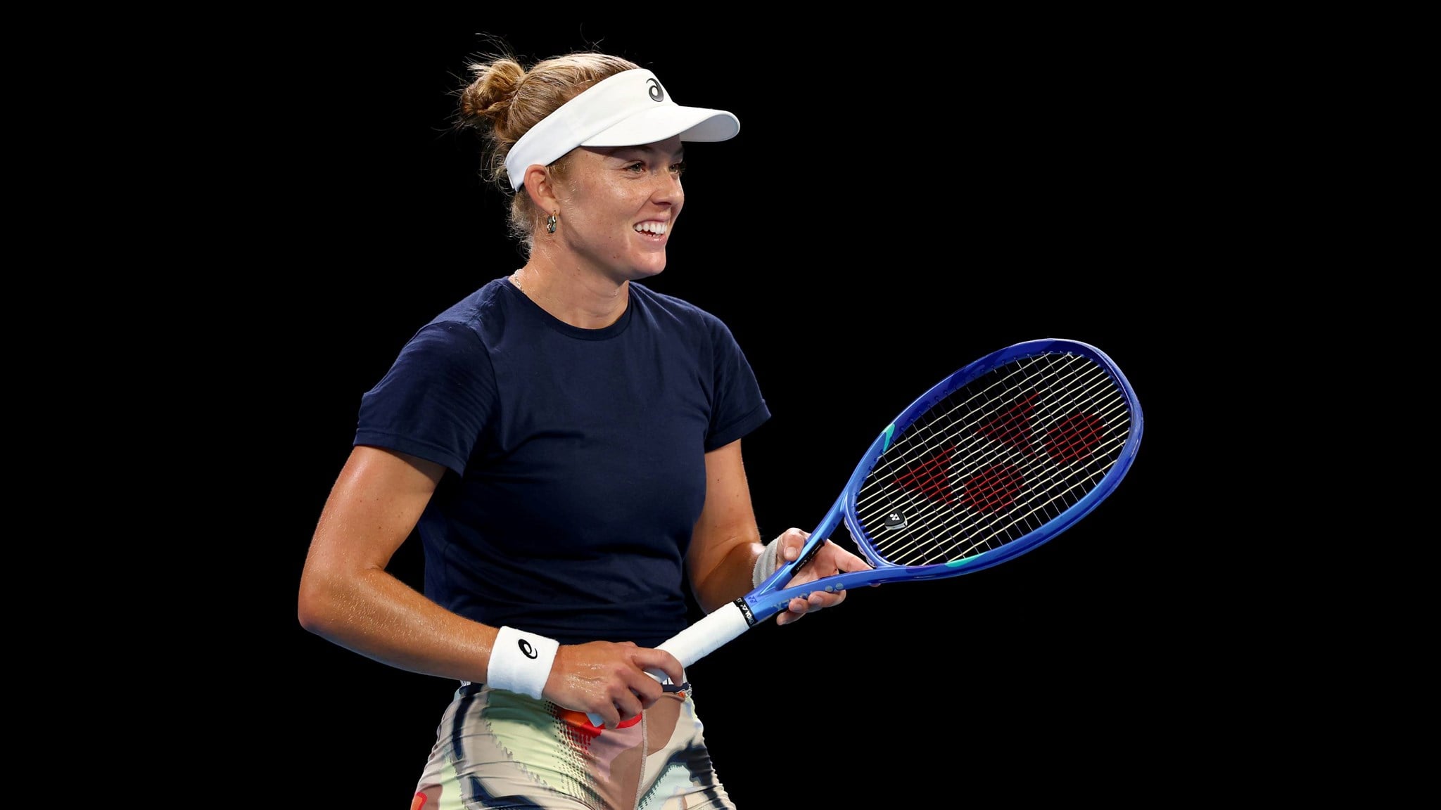 Katie Swan smiling during training at the Billie Jean King Cup