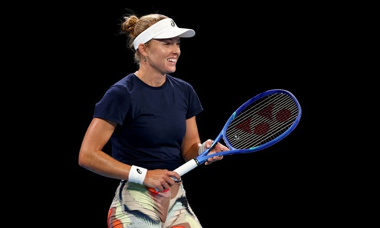 Katie Swan smiling during training at the Billie Jean King Cup