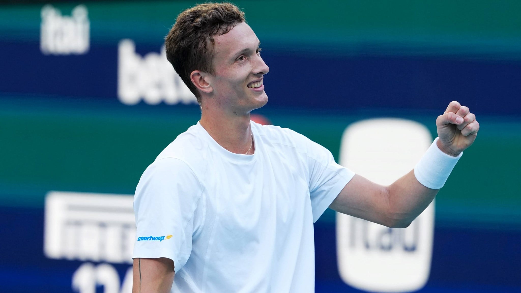 Jiri Lehecka smiles and fist pumps at the 2026 Miami Open
