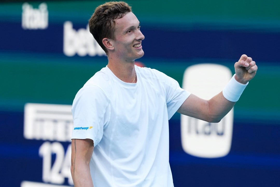 Jiri Lehecka smiles and fist pumps at the 2026 Miami Open