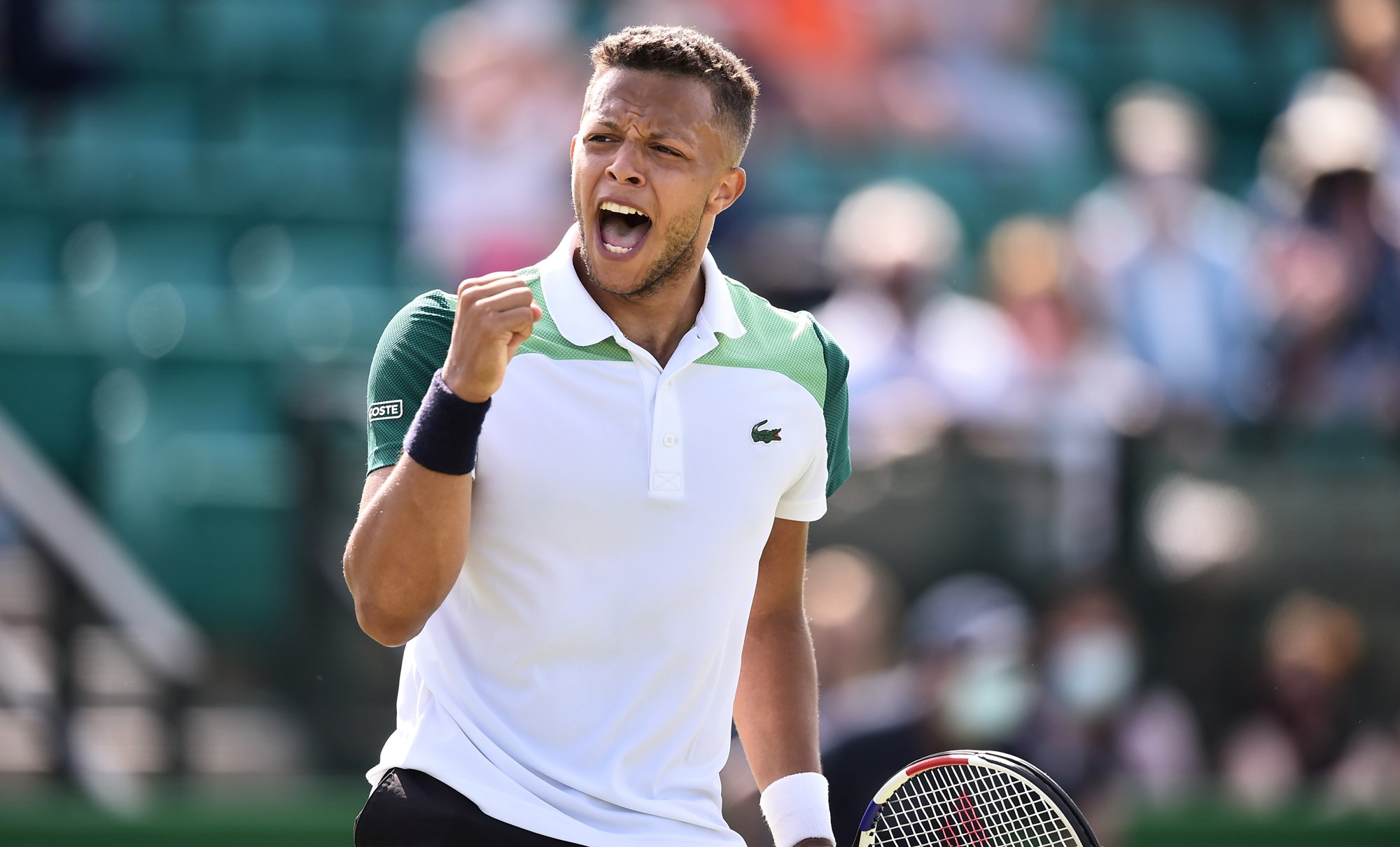 Jay Clarke celebrates after claiming a point on day four of the Nottingham Open 2021