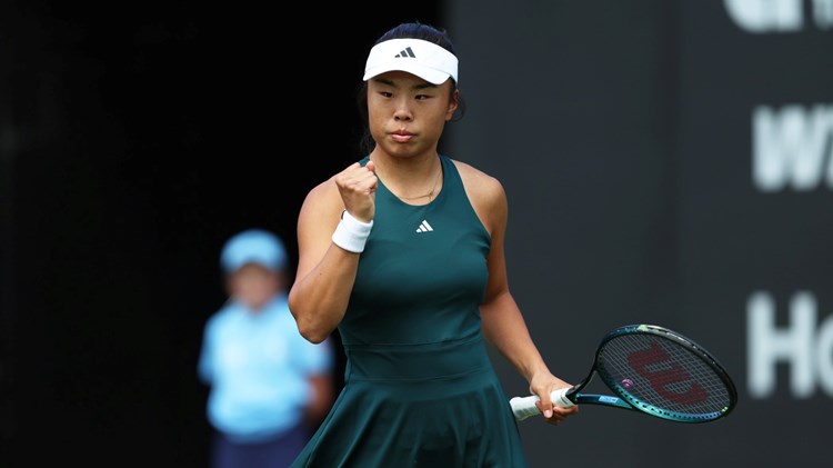 Mimi Xu gives a fist pump during a first round victory at the Lexus Birmingham Open