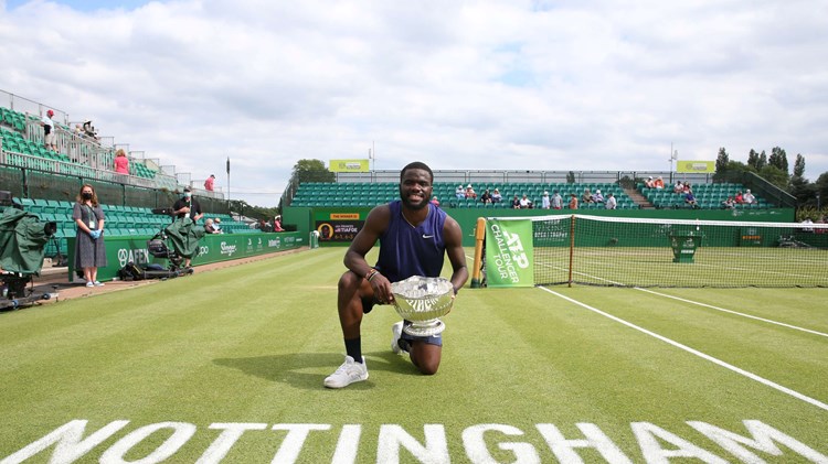 Frances Tafore holds the Men's Singles Nottingham Open Trophy after being crowned the 2021 champion