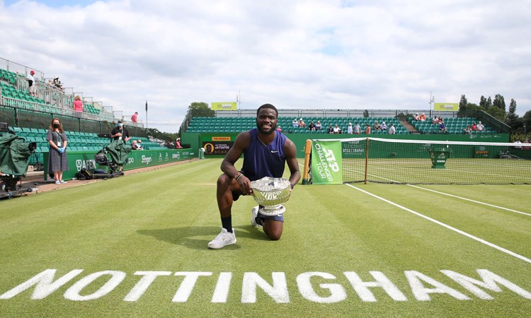 Frances Tafore holds the Men's Singles Nottingham Open Trophy after being crowned the 2021 champion