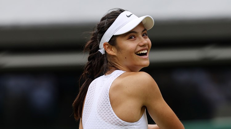 Emma Raducanu celebrating after winning her third-round match during day six of Wimbledon 2021