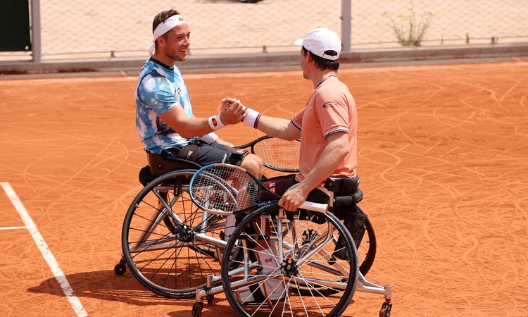 Alfie Hewett and Gordon Reid celebrating after winning the Men's Wheelchair Doubles final match at Roland Garros
