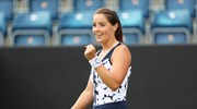 Jodie Burrage smiles and gives a fist pump after coming through the first round at the Lexus Birmingham Open