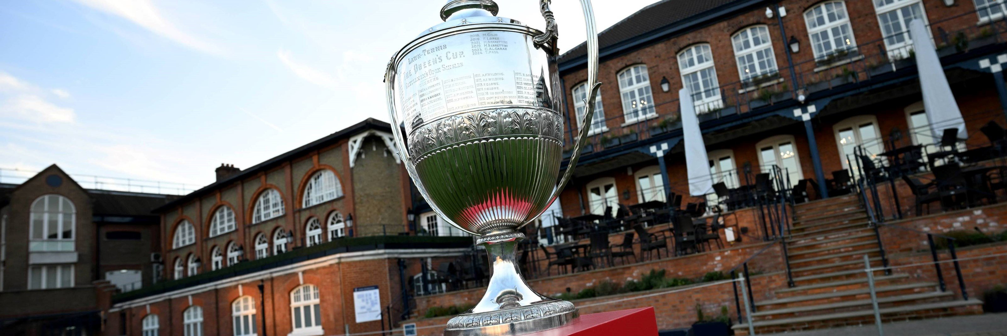 The HSBC Championships men's trophy outside the clubhouse