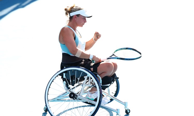 Lucy Shuker gives a fist pump at the Australian Open