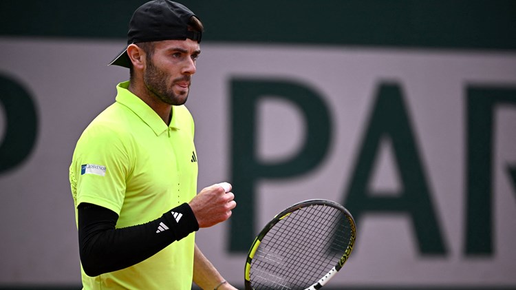 Jacob Fearnley gives a fist pump during his win over Stan Wawrinka at Roland Garros