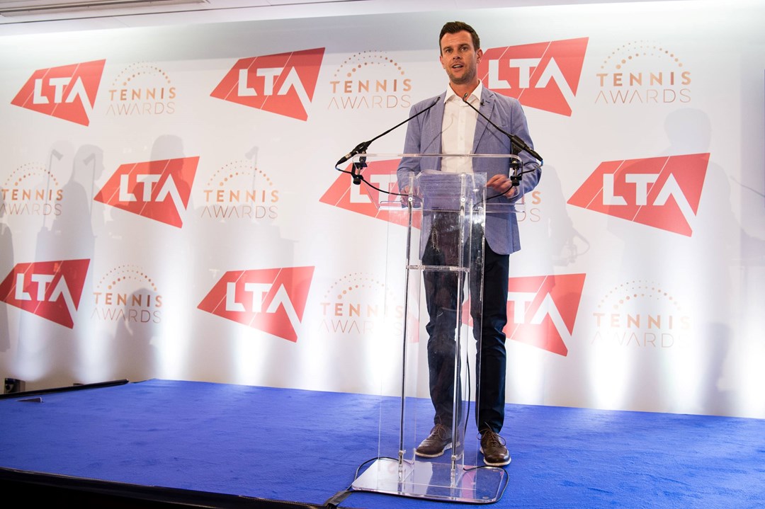 Davis Cup captain Leon Smith presenting the LTA Tennis Awards