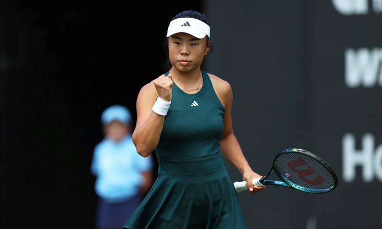 Mimi Xu gives a fist pump during a first round victory at the Lexus Birmingham Open