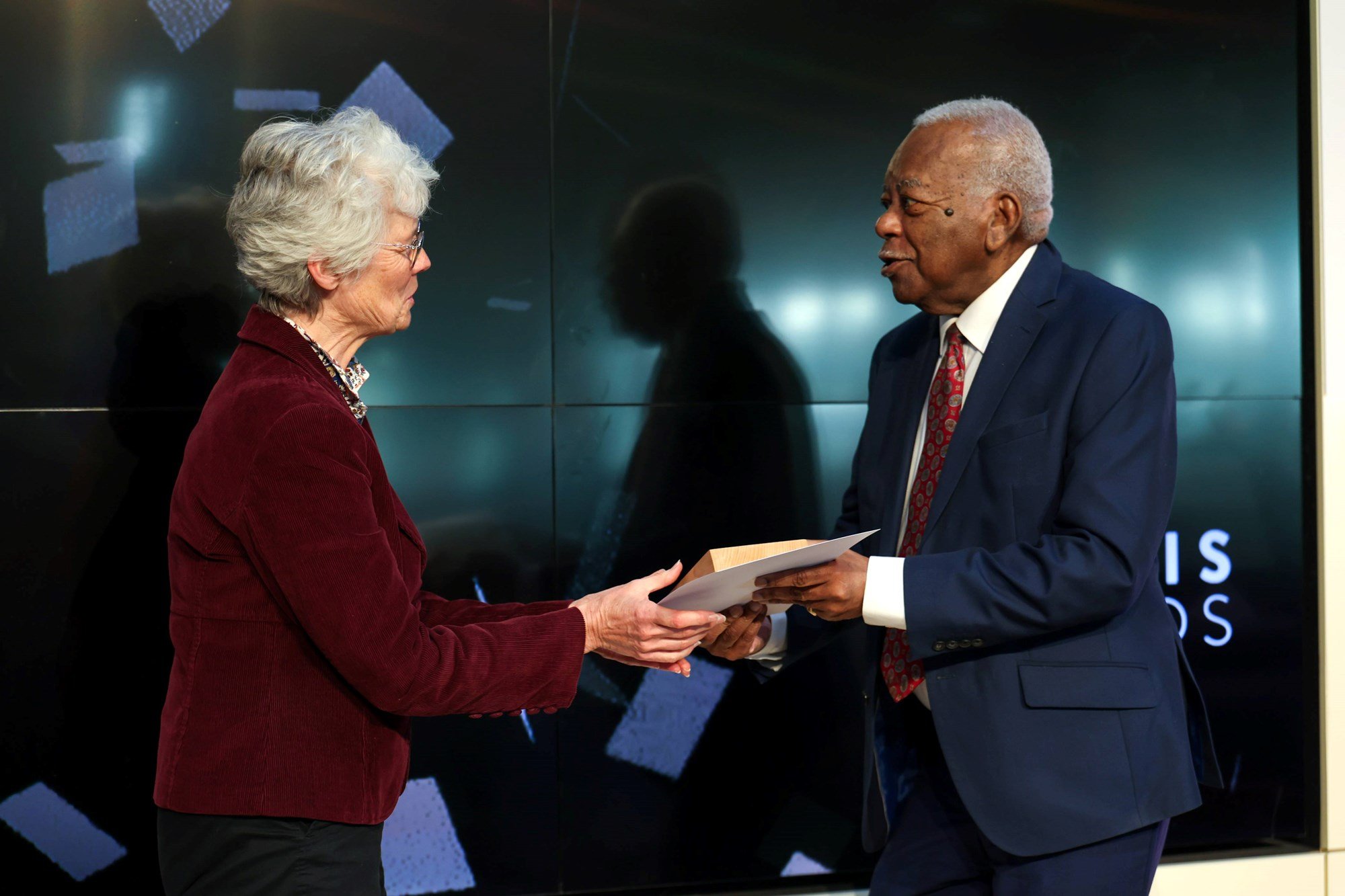 Lifetime Achievement Award winner Hilda Moore with Trevor McDonald at the LTA Tennis Awards 2025