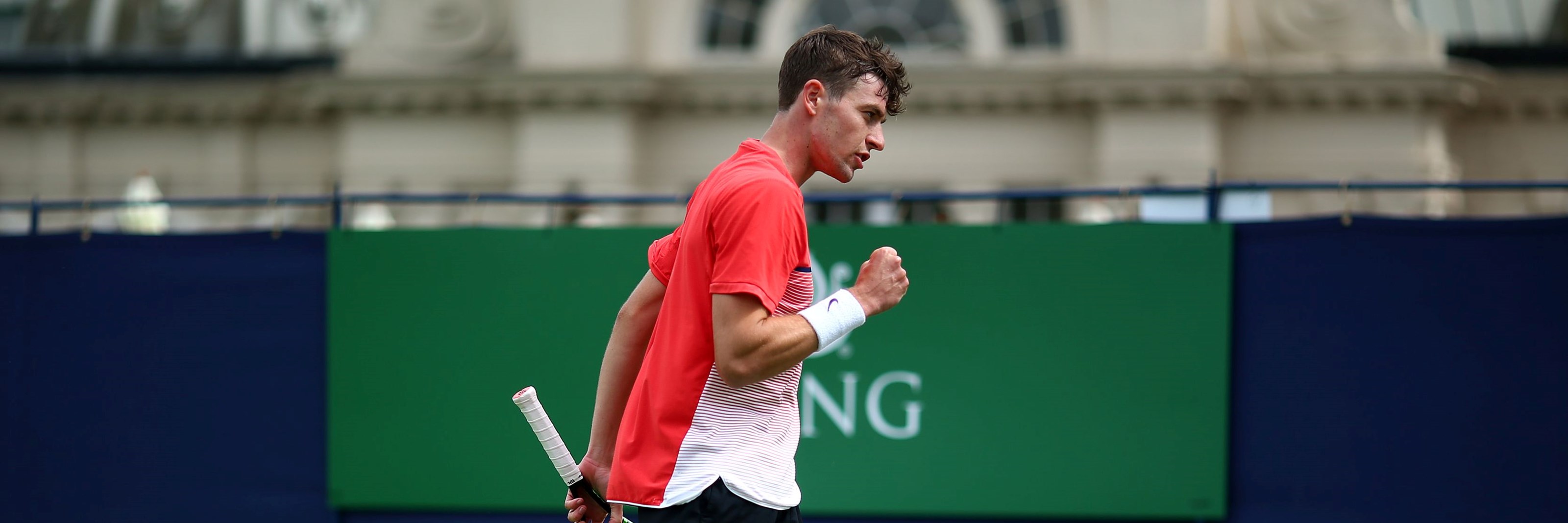 Alastair Gray celebrates winning a point at the Eastbourne International 2021