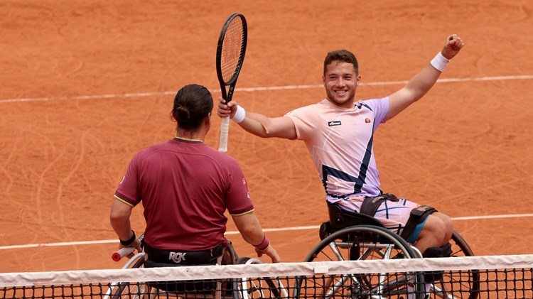 Alfie Hewett and Gordon Reid celebrate winning their third successive French Open