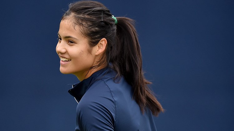 Emma Raducanu smiling at training at the Rothesay Open Nottingham