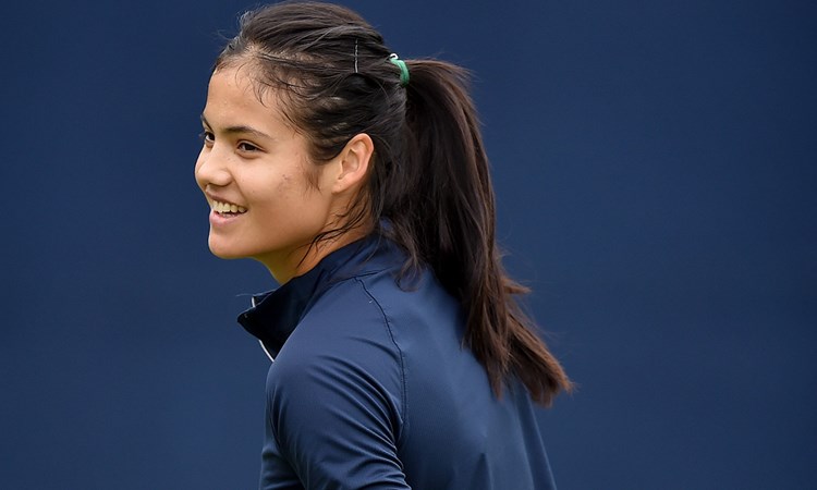 Emma Raducanu smiling at training at the Rothesay Open Nottingham