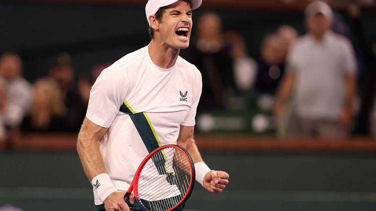 Andy Murray celebrating on court at Indian Wells