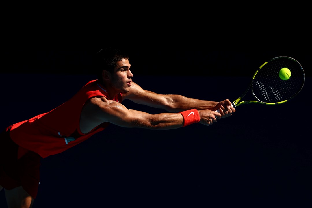 Carlos Alcaraz in action during his third-round match at the 2022 Australian Open