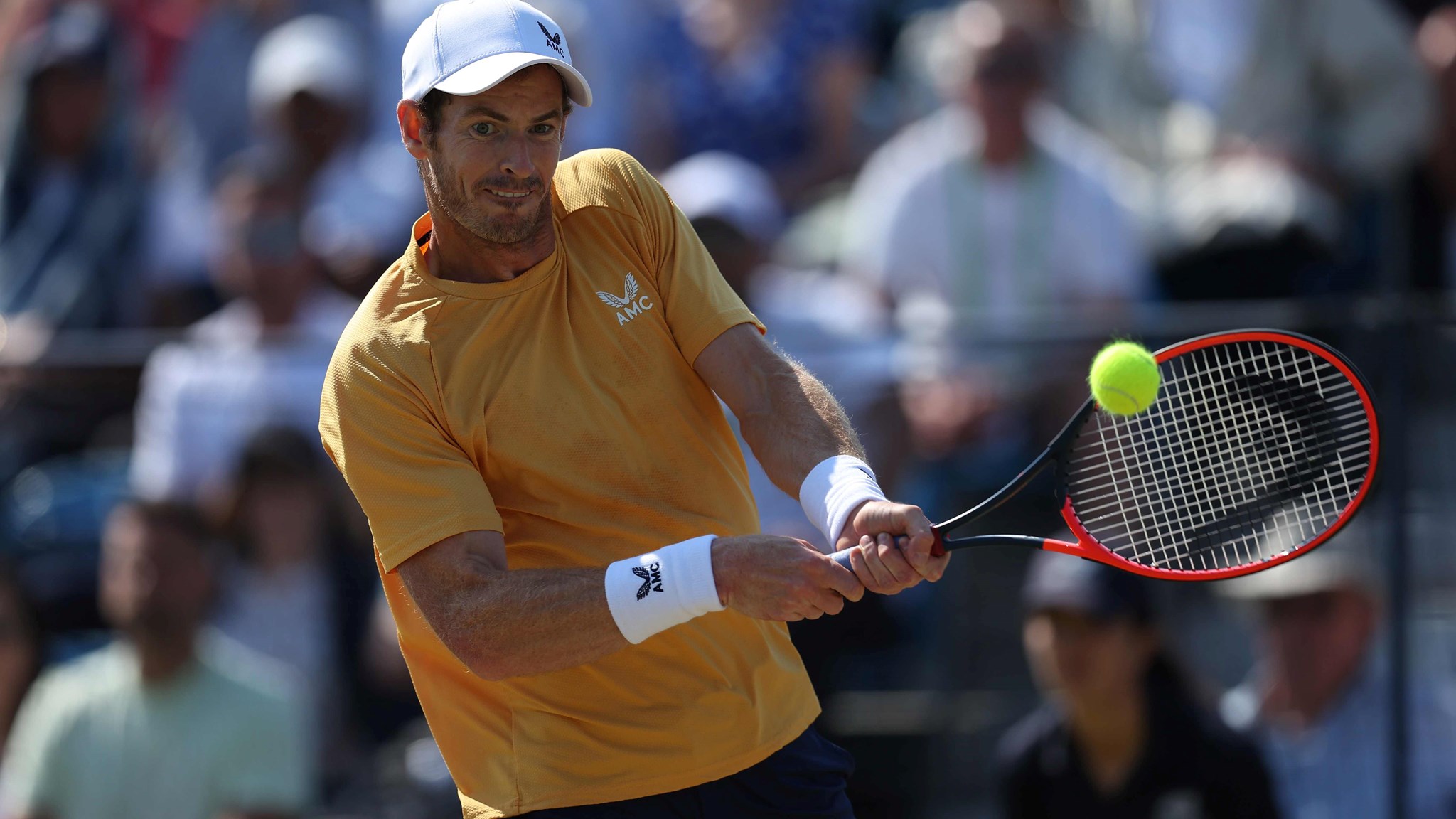 Andy Murray hitting a backhand at the Lexus Surbiton Trophy
