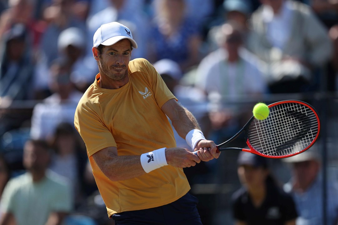 Andy Murray hitting a backhand at the Lexus Surbiton Trophy