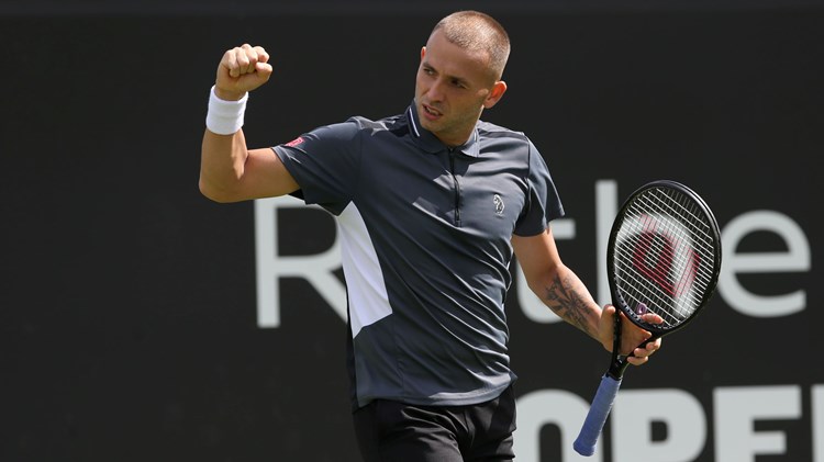 Dan Evans in the second round at the Rothesay Open Nottingham