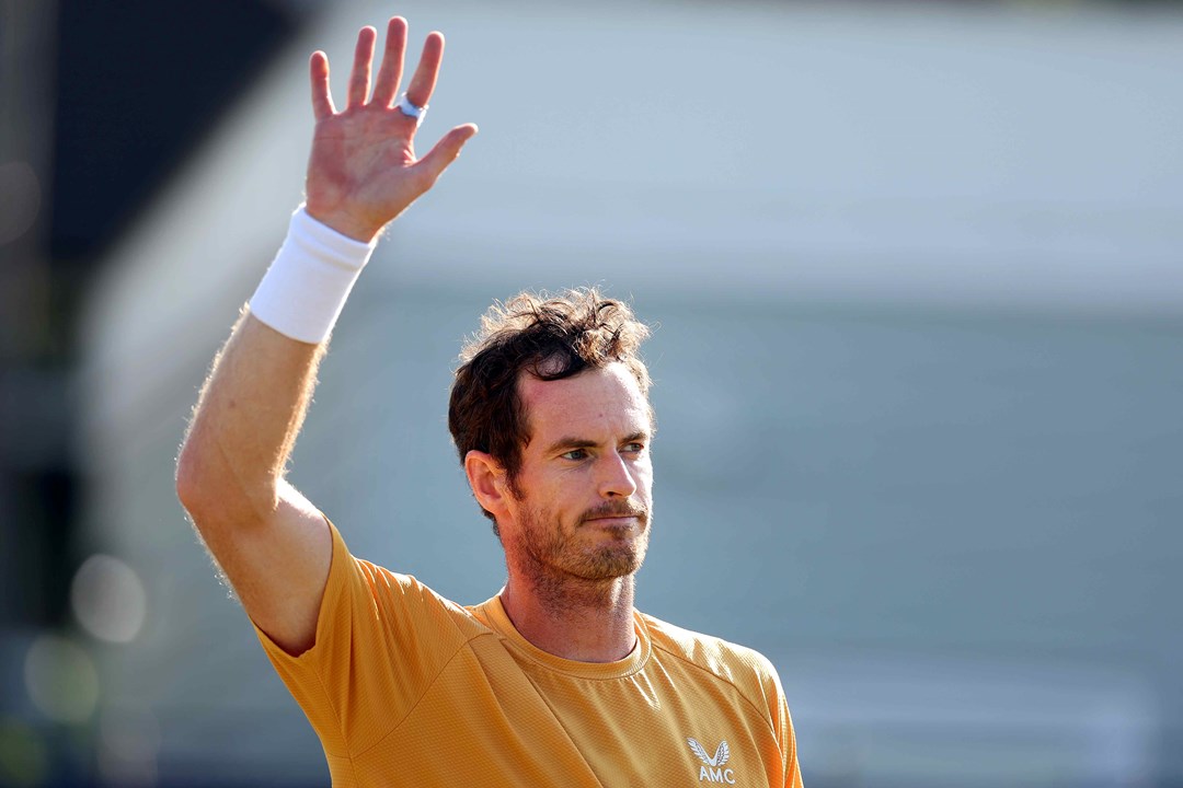 Andy Murray waving to the crowd on court at the Lexus Surbiton Open