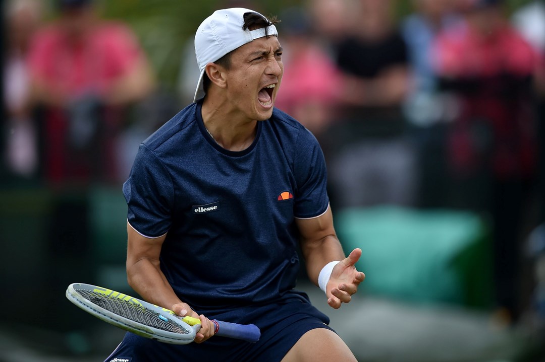 Ryan Peniston roars after a first round win over Jiri Vesely at the Rothesay Open Nottingham