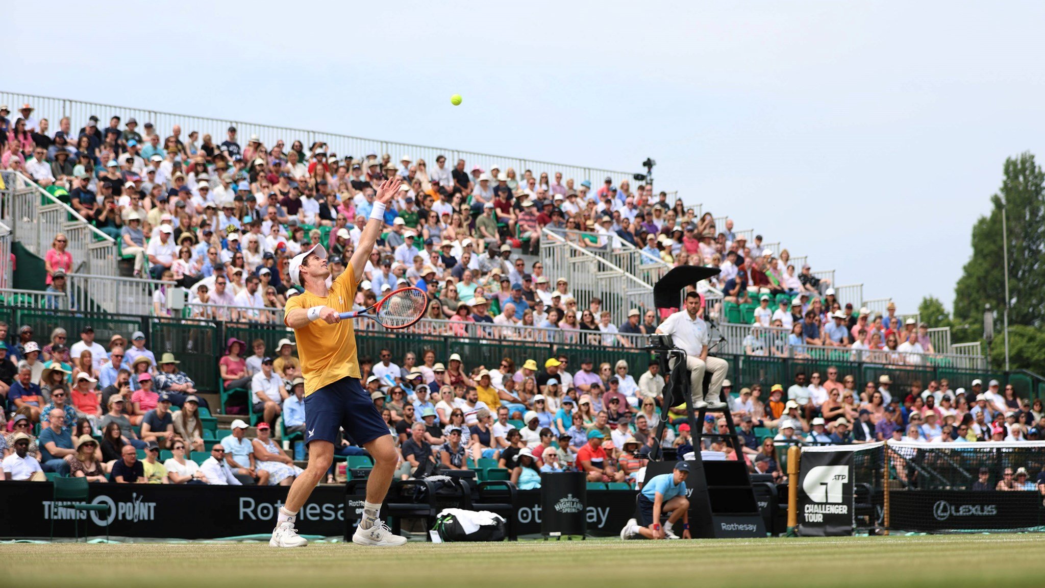 Andy Murray serves at the Rothesay Open Nottingham