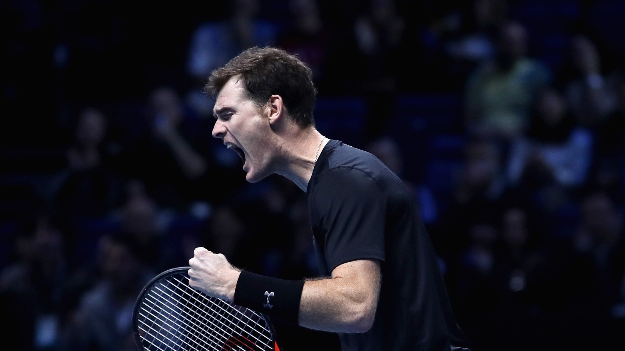 Jamie Murray celebrates winning a point during the semi-finals of the ATP World Tour Finals 2016