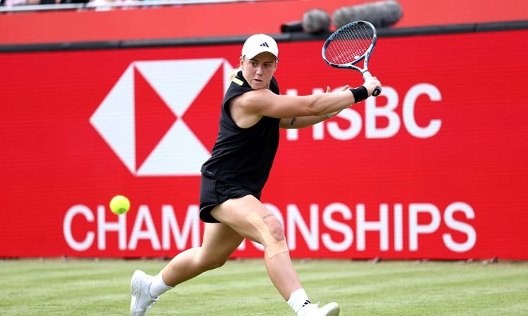 Sonay Kartal hits a backhand during the first round of the HSBC Championships