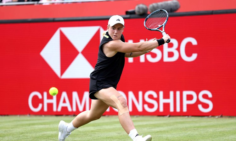Sonay Kartal hits a backhand during the first round of the HSBC Championships