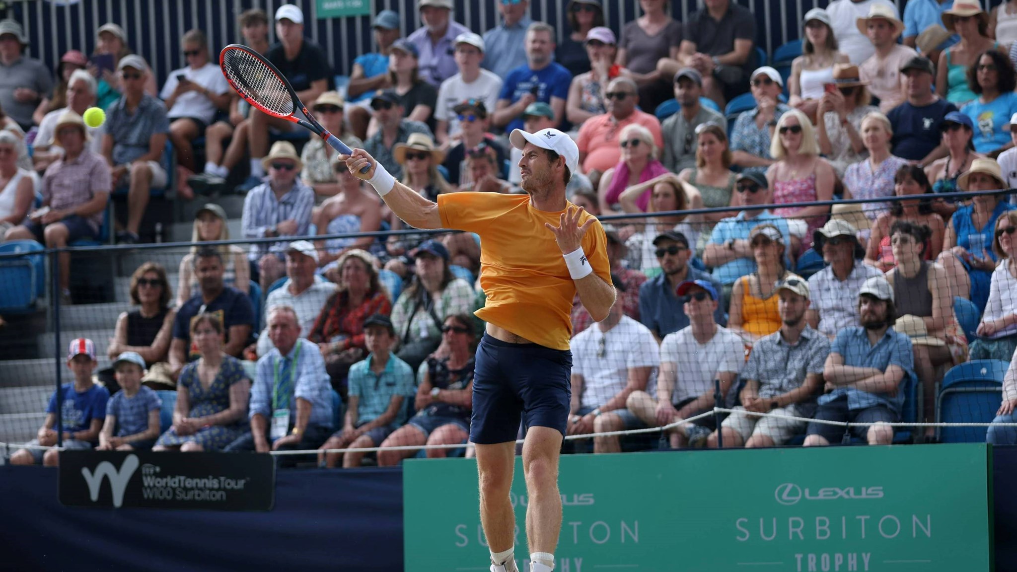 Andy Murray hits a forehand in the Lexus Surbiton Trophy final