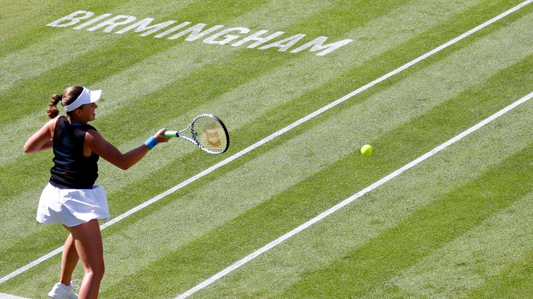 Jelena Ostapenko in action during her semi-final clash on day six of the 2019 Birmingham Classic