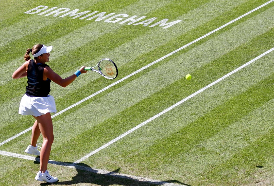 Jelena Ostapenko in action during her semi-final clash on day six of the 2019 Birmingham Classic