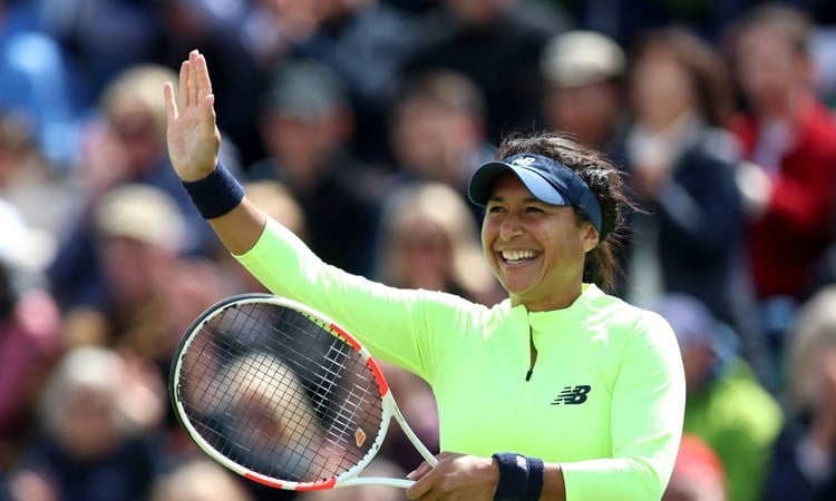 Heather Watson waves at the crowd at the Rothesay Open Nottingham