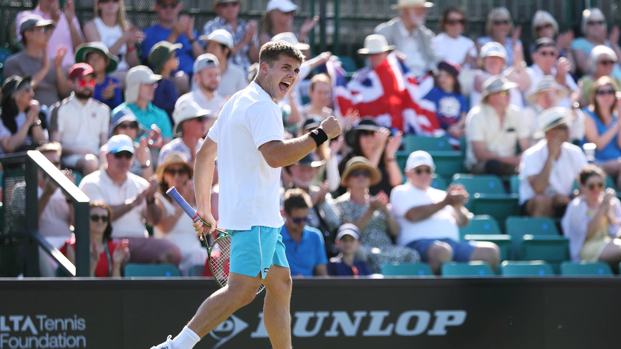 Arthur Fery celebrates winning his first round at the Rothesay Open Nottingham