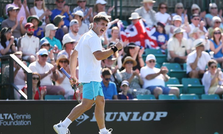 Arthur Fery celebrates winning his first round at the Rothesay Open Nottingham