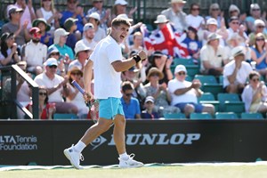 Arthur Fery celebrates winning his first round at the Rothesay Open Nottingham