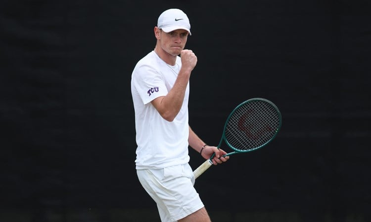 Jack Pinnington Jones first pumping in celebration after winning a point