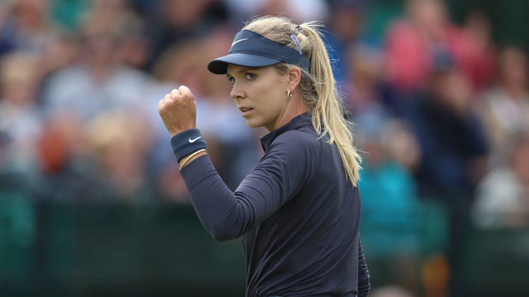 Katie Boulter gives a fist pump after getting through to the semi-finals at the Rothesay Open Nottingham