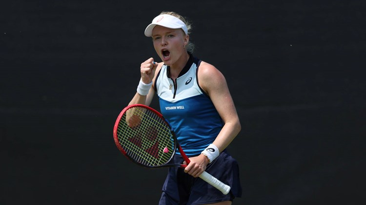 Harriet Dart celebrates a point at the Rothesay Open Nottingham