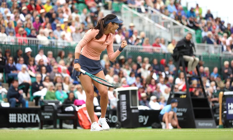 Emma Raducanu cheers on Centre Court at Rothesay Open Nottingham