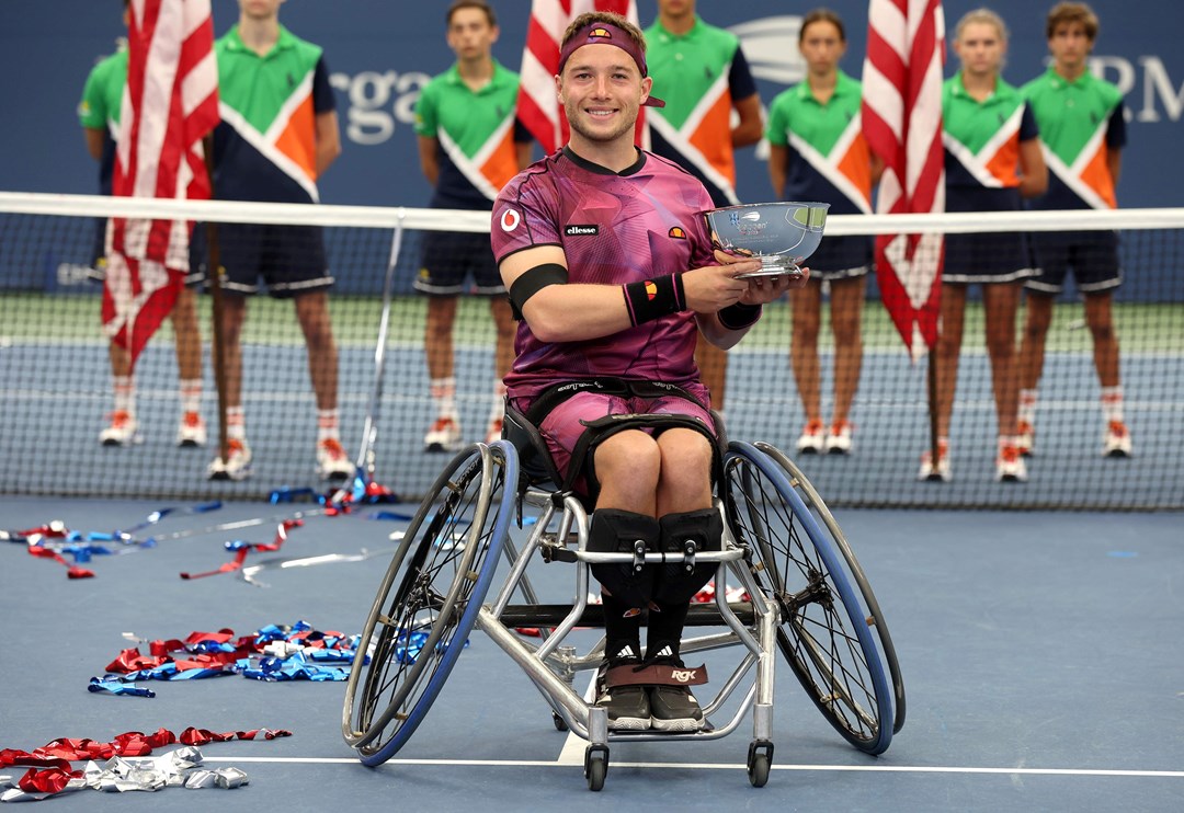 Alfie Hewett photographed during the trophy presentation of the Wheelchair men's singles final 2022