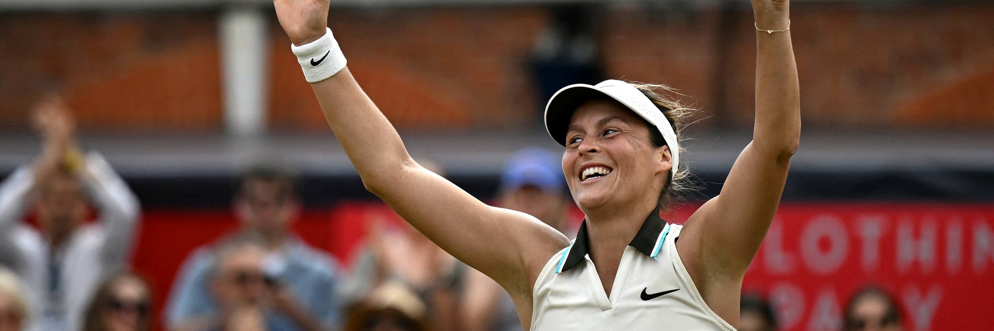 Tatjana Maria celebrates winning the HSBC Championships final