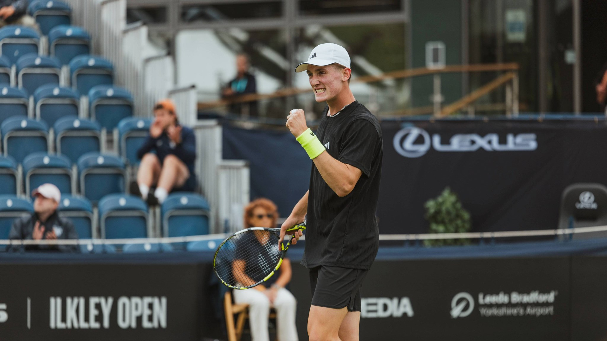 Henry Searle gives a fist pump in the opening round at the Lexus Ilkley Open